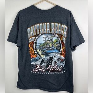 Daytona Beach Bike Week Sz L Biker TShirt FL USA 77th Annual 2018 Double Sided